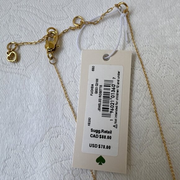 Kate Spade Gold Tone Crystal Ruby Flower Pendant Necklace Fashion Trendy NEW - Picture 12 of 14